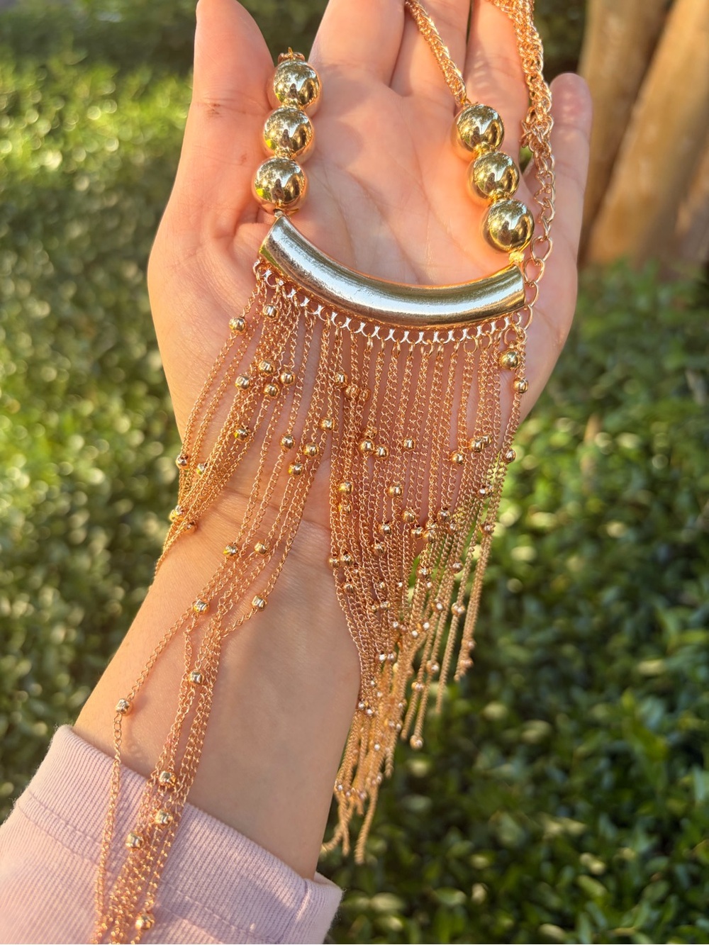 Gold Fringe Statement Necklace - Women Jewelry - Picture 3 of 10